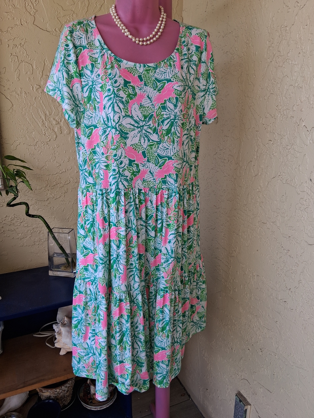 Lilly Pulitzer Pink, Mint & Green Floral Tiered Scoop Midi Dress